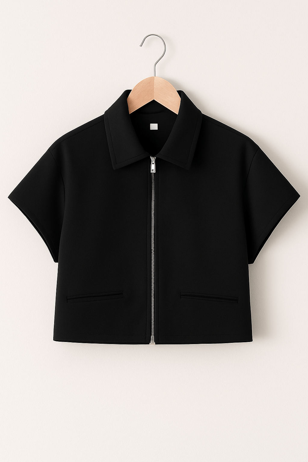 Shirley Kurzarm Zip-Jacke Schwarz mit Kragen