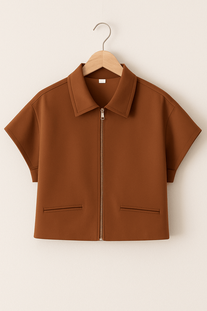 Shirley Kurzarm Zip-Jacke Schwarz mit Kragen