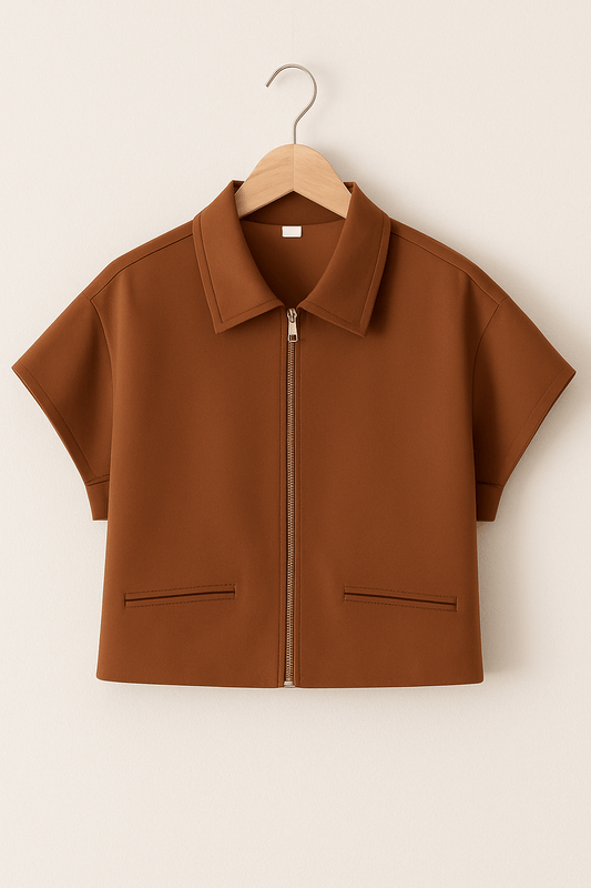 Shirley Kurzarm Zip-Jacke Schwarz mit Kragen