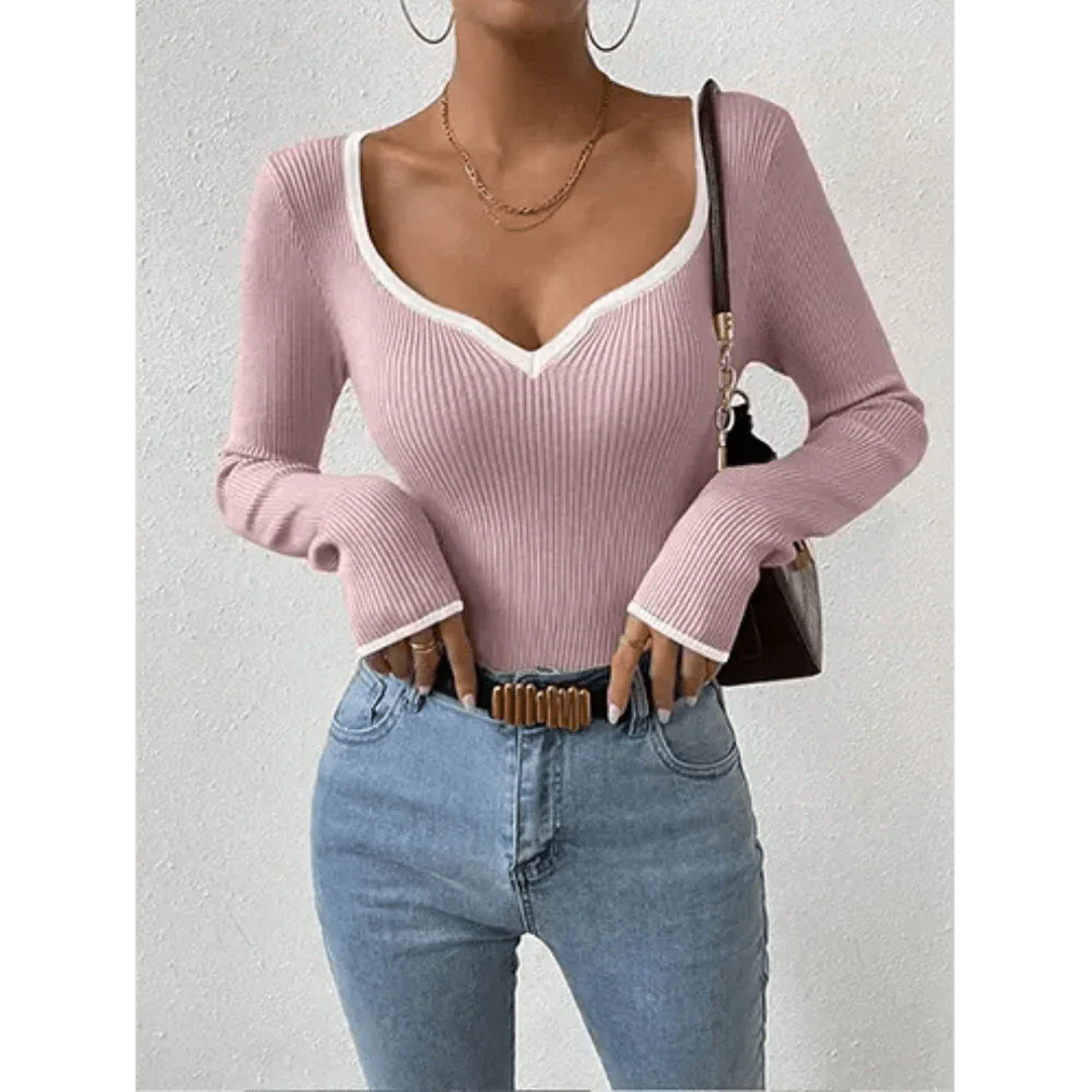 Ysabel Langärmeliges Top mit V - Ausschnitt - Tops - Rosa - Müller Mode