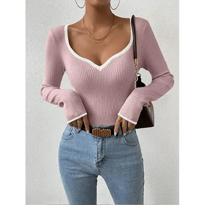 Ysabel Langärmeliges Top mit V - Ausschnitt - Tops - Rosa - Müller Mode